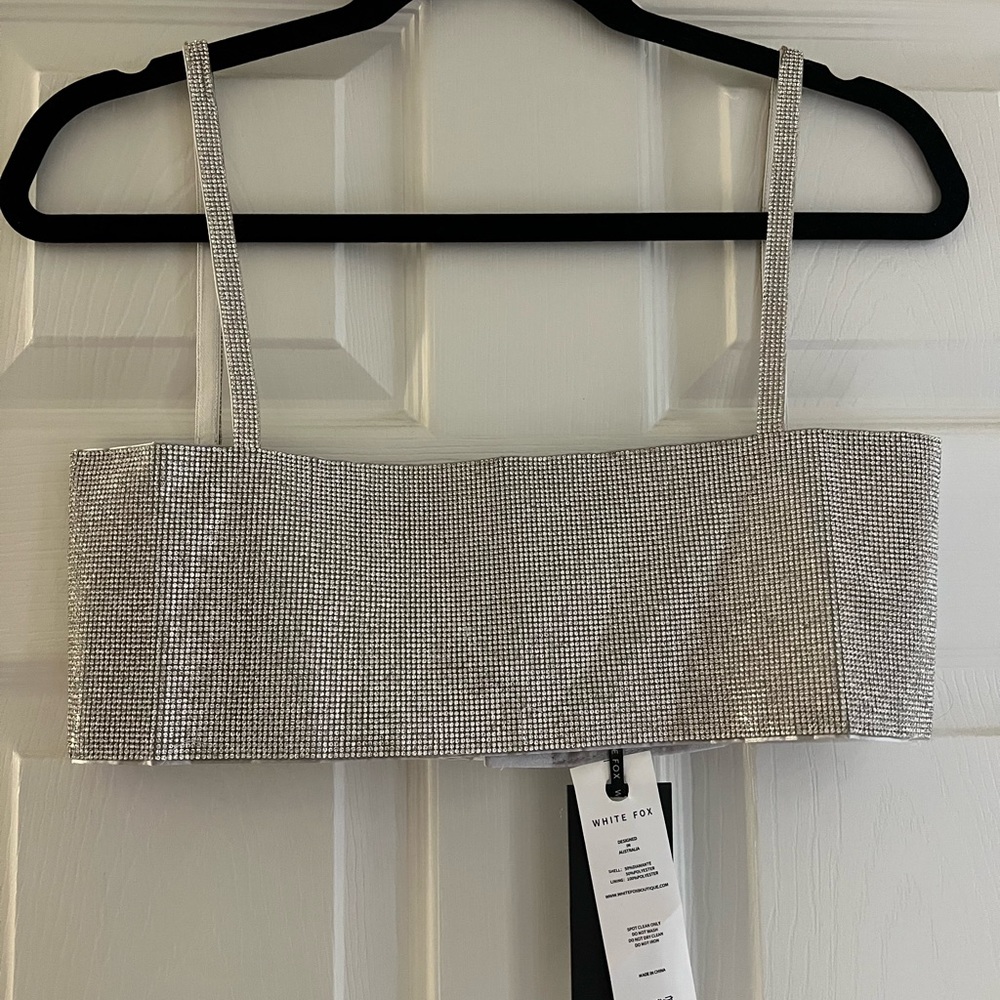 NWT White Fox Boutique Silver Crop Top XS/S